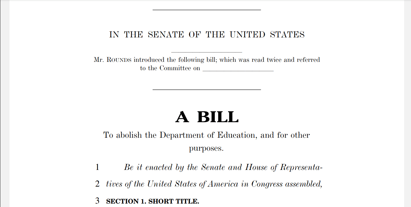 Senador busca abolir el Departamento de Educación como propuso Donald Trump